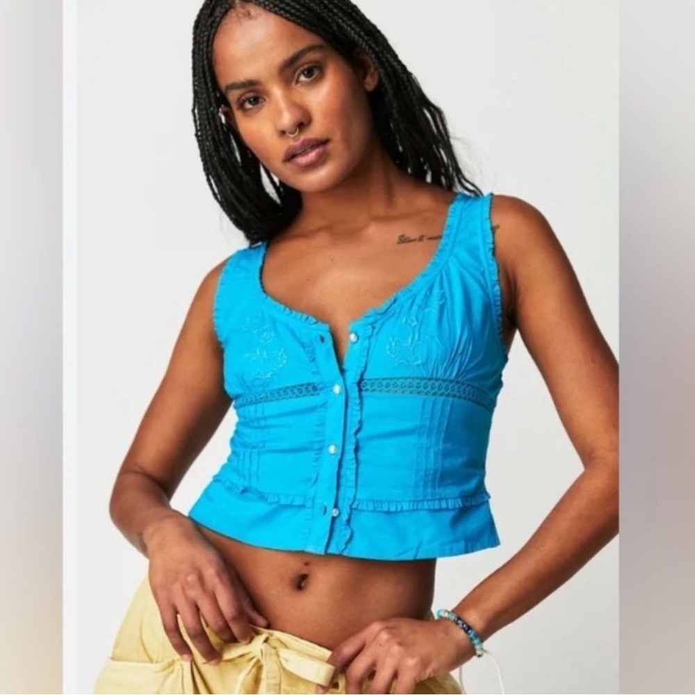 Free People Blue Corset Lace Top